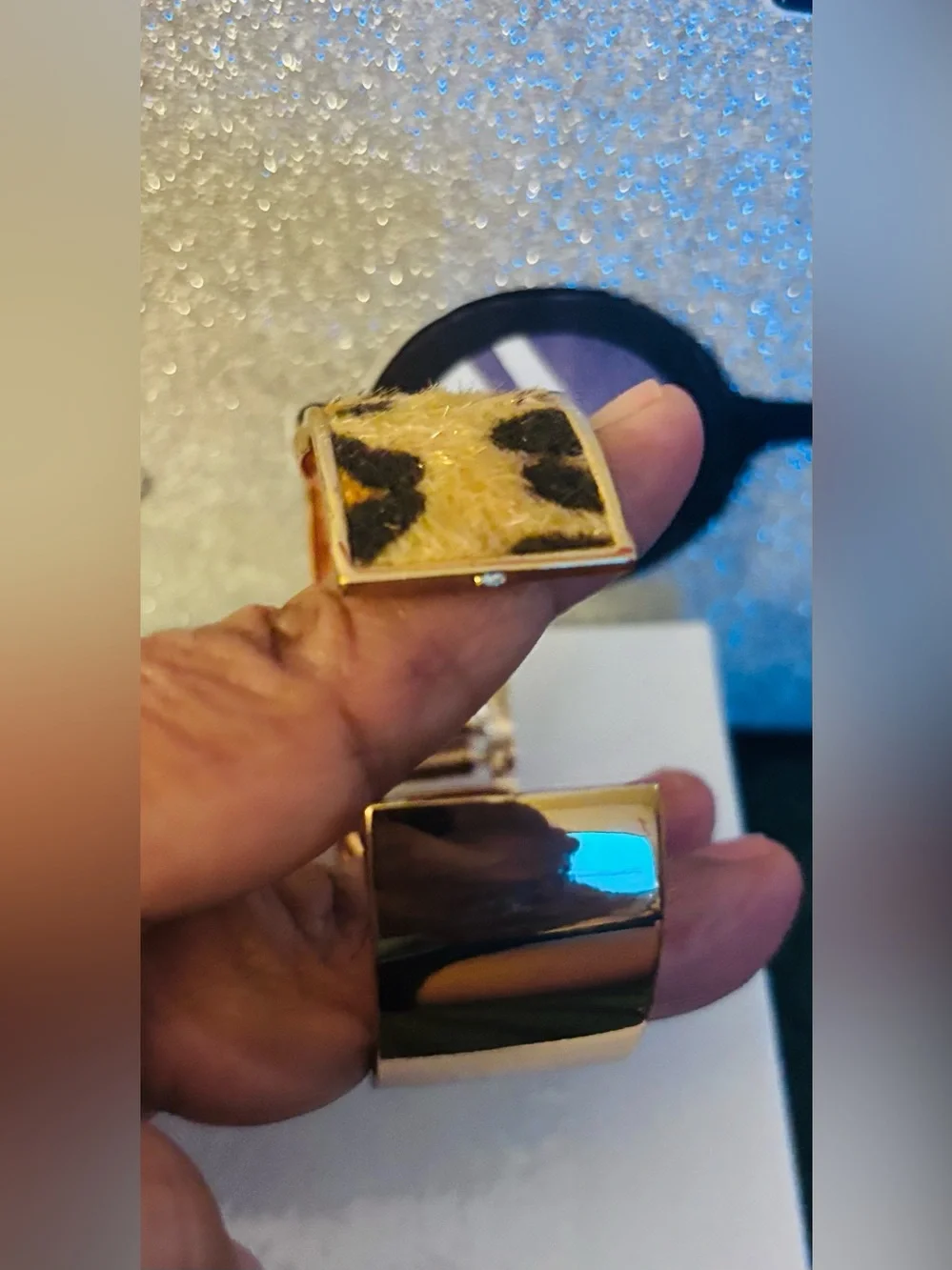 Guess Leopard Print Logo Cuff Bracelet in Gold